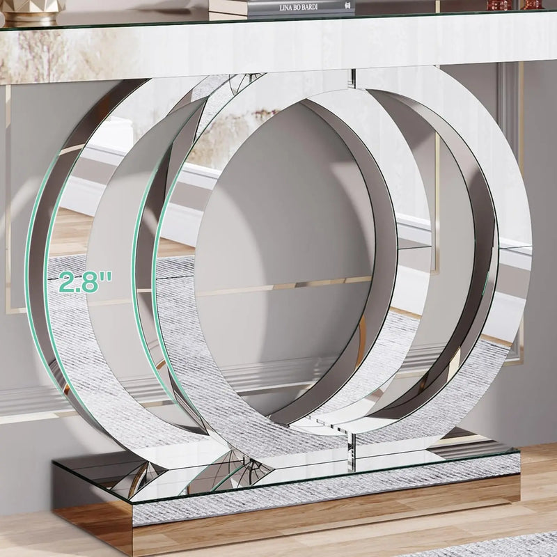 43.3-Inch Mirrored Console Table, Entryway Table with Thickened Mirror Finish Tabletop, Glass Sofa Table Foyer Table