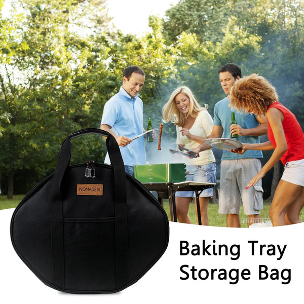 Frying Pan Bag Case 600D Oxford Grill Plate Carry Bag Wear-resistant Side Pocket Outdoor BBQ Tool Beach Picnic BBQ Accessories