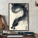Asian Ink Style Dragon Shadow Waves Art Poster HD art sticky wall waterproof home living room bedroom bar aesthetic decoration
