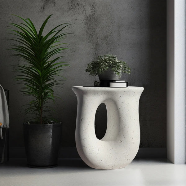 LUVODI Modern U-shaped Geometric Lightweight Concrete Accent Table Garden Stool Decorative Side Table for Indoor Outdoor