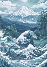 Hokusai Ukiyo-e Blue Green Waterfall Canvas Print Traditional Japanese Art Vintage Wall Poster Asian Landscape Art Home Decor