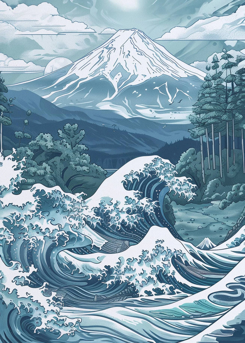 Hokusai Ukiyo-e Blue Green Waterfall Canvas Print Traditional Japanese Art Vintage Wall Poster Asian Landscape Art Home Decor