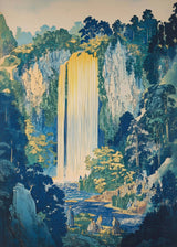 Hokusai Ukiyo-e Blue Green Waterfall Canvas Print Traditional Japanese Art Vintage Wall Poster Asian Landscape Art Home Decor