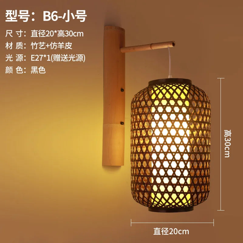 Classic Bamboo Wood Lustre Wall Sconce Lamp Rustic Ceiling Rattan Wicker Light Handmade Art Craft for Home Living Bed Room Decor