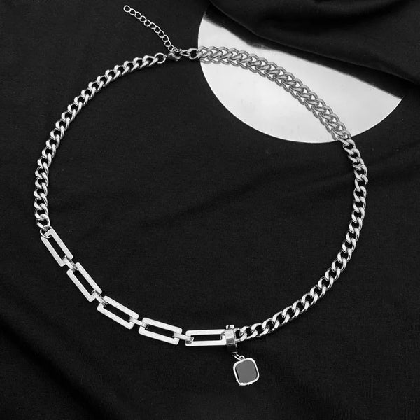 HNSP Trendy Stainless Steel Chain Splice Black Stone Pendant Necklace For Men 50CM+5CM Length Choker Male Neck Chains