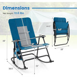 Oversized Folding Rocking Chair, Padded Patio Lounge Rocker w/Metal Frame, Armrests, Side Pocket, Lightweight Portable Rocking