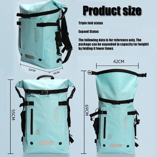 30L Waterproof backpack, travel backpack storage bag, sports outdoor bag, beach swimming waterproof bag, dry wet separation