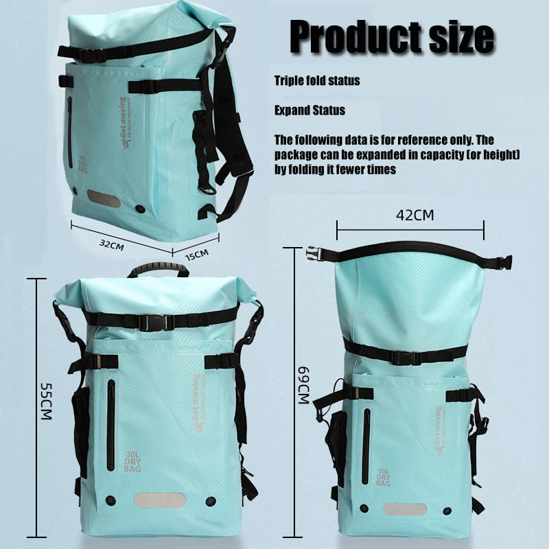30L Waterproof backpack, travel backpack storage bag, sports outdoor bag, beach swimming waterproof bag, dry wet separation