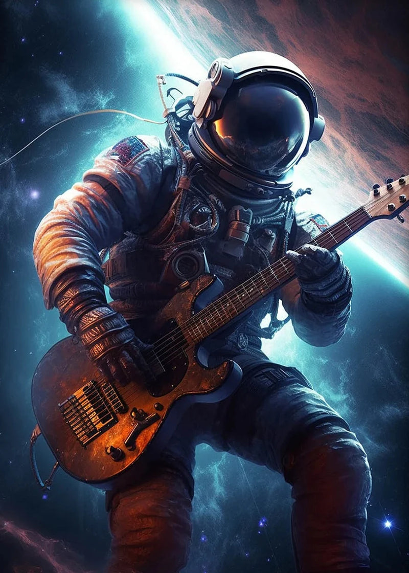 Astronaut Spaceman Oil Painting Wall Art Vibrant Sci-Fi Canvas Print Poster Colorful Outer Space Themed Living Room Decor Gift
