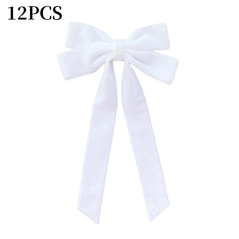 12pcs Christmas Bow Decorations Velvet Ribbons Xmas Wreaths Gift Ties Diy Home Holiday Decorations Pendants Party Supplie