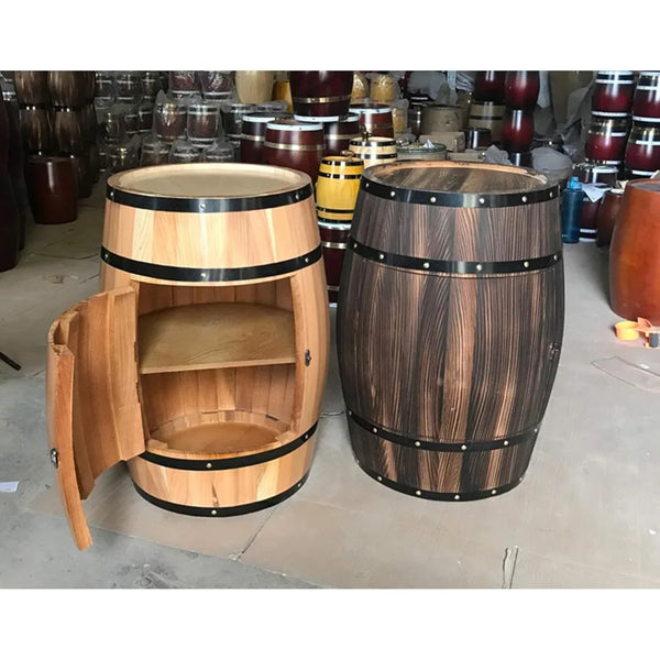 Wood Oak Barrel Wine Cabinet with Locking Door - Decorative Storage for Beer and Wine - Natural Wood Wine Cellar Display - Perfe