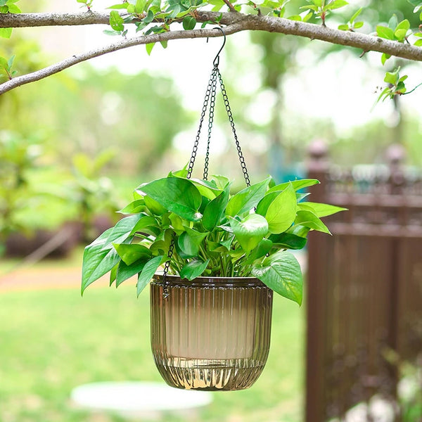 Self Watering Hanging Planters Indoor Flower Pot Outdoor Hanging Basket Plant Hanger with 3Hooks Drainage Hole Home Garden Decor