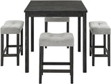 59'' Industrial 4 Piece Bar Table Set with Power Outlet, 3 Padded Stools for Kitchen, Living Room, Dining Room, Brown