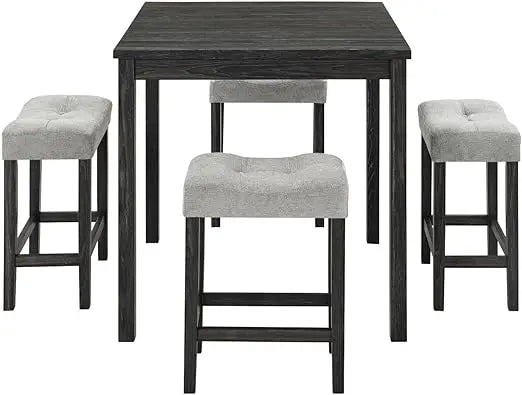 59'' Industrial 4 Piece Bar Table Set with Power Outlet, 3 Padded Stools for Kitchen, Living Room, Dining Room, Brown