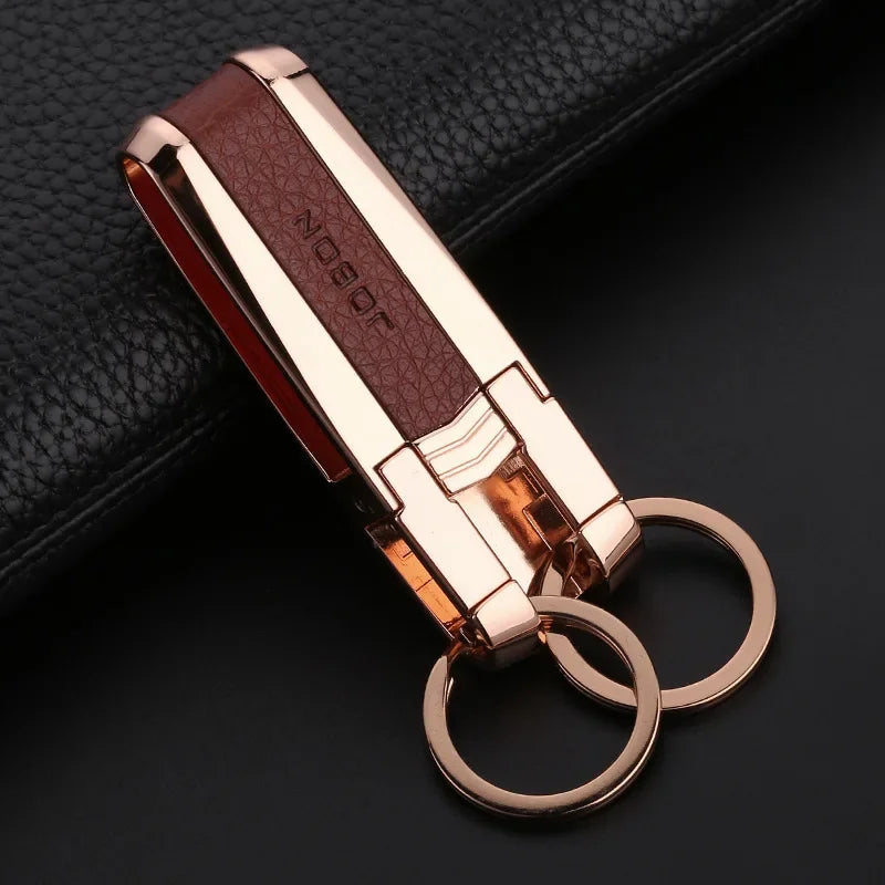 Top Grade Men Leather Waist Hanging Anti-lost Removable Belt Keychain Metal Double Keyring Auto Pendant Key Holder Accessories