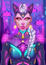 Cyber Punk Anime Neon Cool Girl Poster Aesthetic Purple Canvas Painting Wall Art Prints Pictures Gamer Room Home Decoration