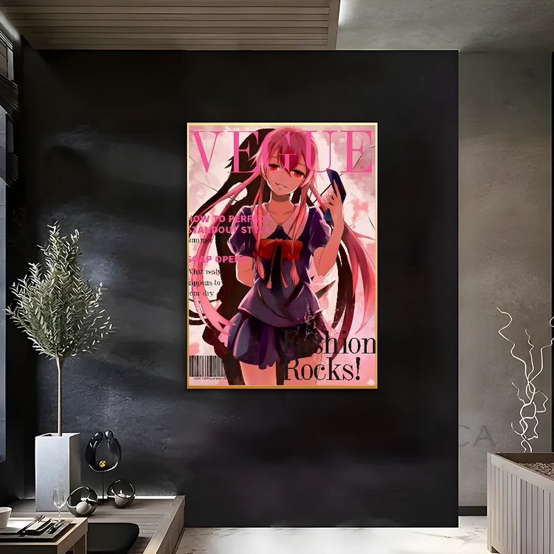 Cute M-Mirai N-Nikki Poster Sticky Wall Art Printing Waterproof Home Living Bed Room Bar Aesthetic Decor