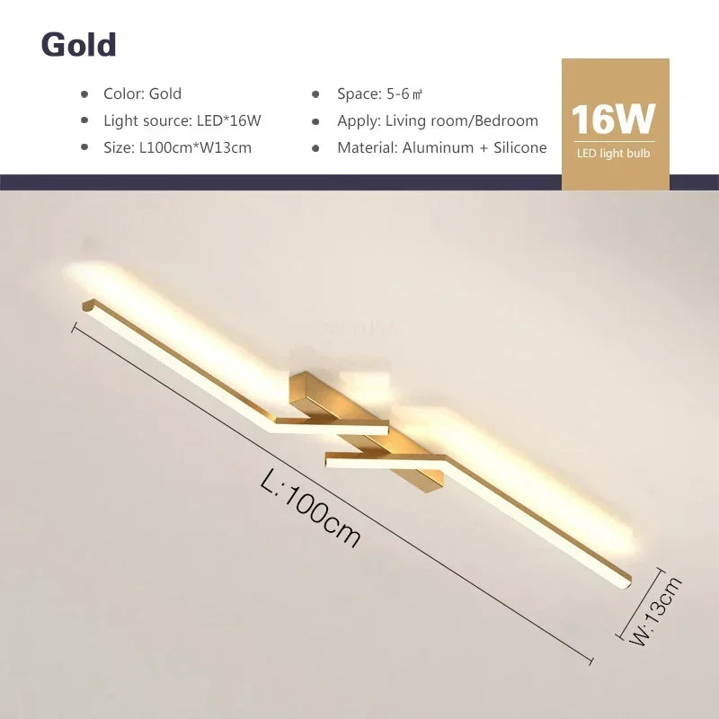 Modern LED Ceiling Light Minimalist Lines Black Aluminium Lamps For Living Room Bedroom Study Coffee Shop Illumination Fixtures