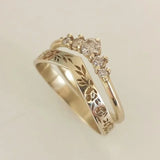2 Pieces/set Exquisite Rose Gold Color Black Zircon Ring Vintage Flower Vine Inlaid with Champagne Stones Wedding Ring Set