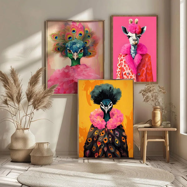 Colorful Animal Fashion Art Poster Prints Maximalist Wall Art Canvas Painting Portraits Cute Hipster Print Wall Art Home Decor
