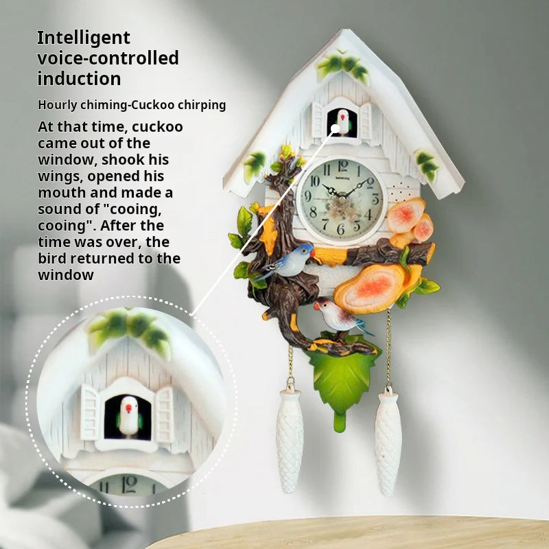 Cuckoo Clock Control Alarm for Kids Room European Style Electronic Silent Wall Clock Cuccu Watch  Living Room Home Decor