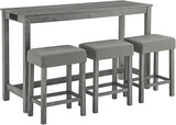59'' Industrial 4 Piece Bar Table Set with Power Outlet, 3 Padded Stools for Kitchen, Living Room, Dining Room, Brown