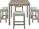 59'' Industrial 4 Piece Bar Table Set with Power Outlet, 3 Padded Stools for Kitchen, Living Room, Dining Room, Brown