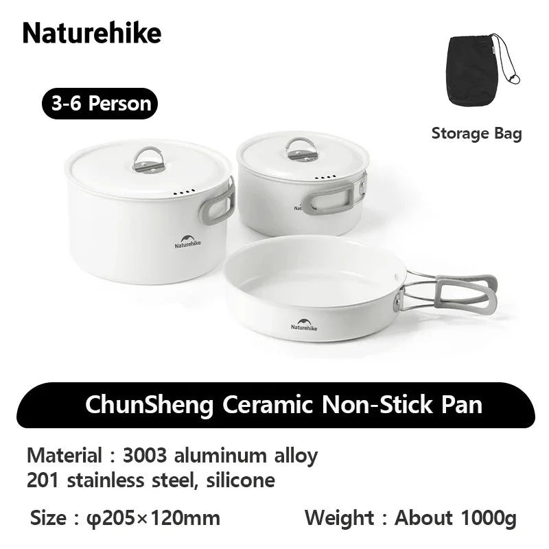 Naturehike Camping Cookware Ceramic Non-Stick Set Lightweight Portable Tableware Kettle Frying Pan Pot Cookset Kitchen Utensils