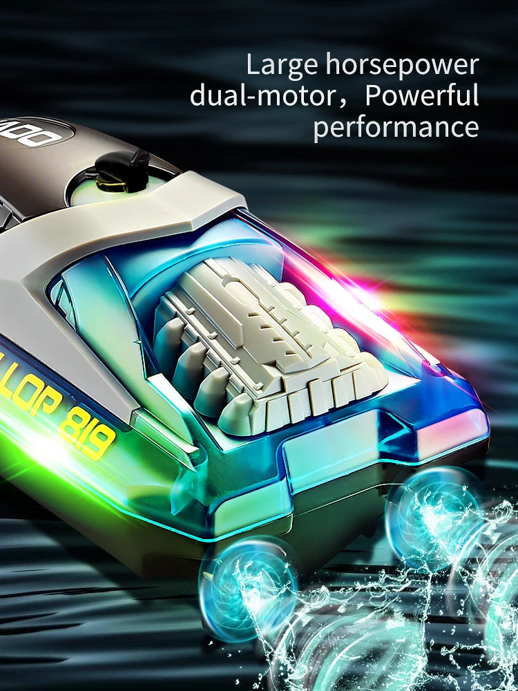 Rc Speed Boat Toys High Speed With LED Light Rechargeable Waterproof Outdoor Water 2 Hours Endurance Speedboat Kids Toys Gifts