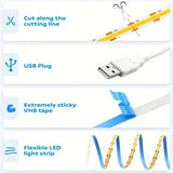 1m-5m USB COB LED Strip Light 5V 320LEDs/m DIY TV Mirror Backlight Flexible Ribbon Tape Touch Sensor Dimmable Kitchen Room Lamp