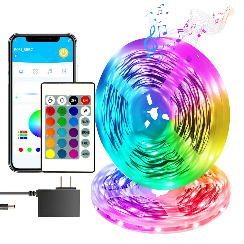 100FT LED Strip Lights for Bedroom, Desk, indoor Room Bedroom Brithday Gifts RGB Decor with Remote and 24VPower supply