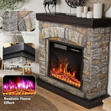 Fireplace with Mantel,Freestanding Stone Fireplace Heater TV Stand with Remote Control, Realistic Flame Effect and 3D Log