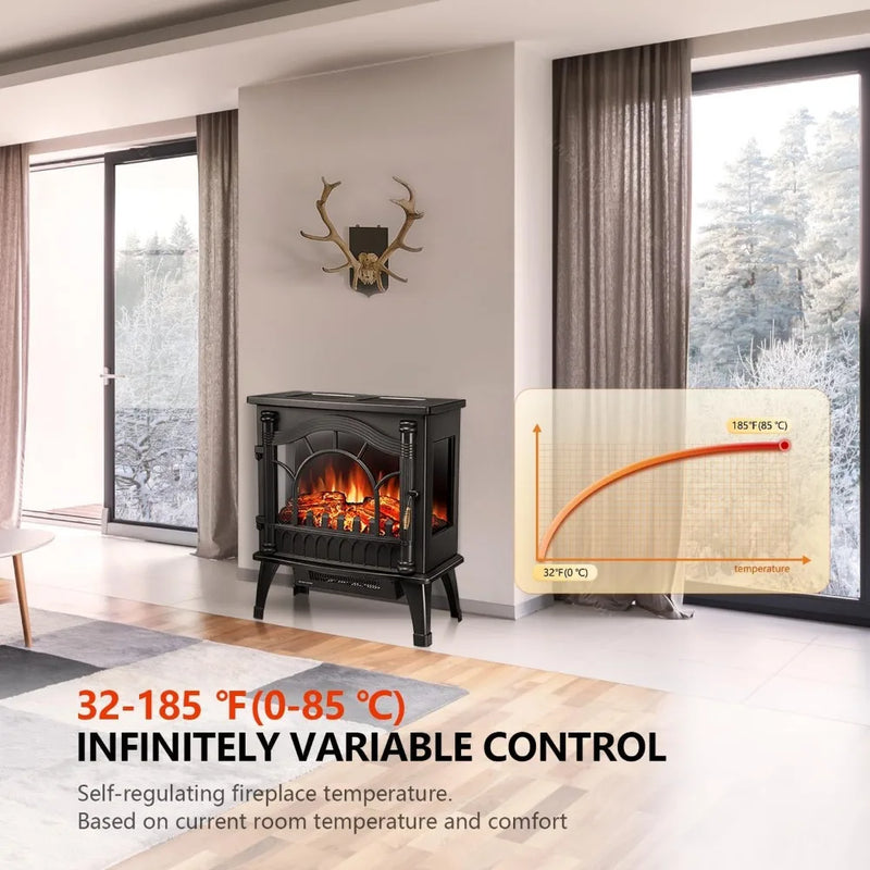 Electric Fireplace Heater, 20"Freestanding Fireplace Infrared Stove1000W/1500W,3D Realistic Flame Effects, Adjustable Brightness