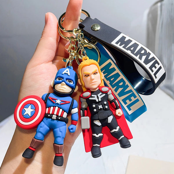 Avengers Cartoon Captain Spider Man Silicone Keychain Ironman Hulk Deadpool Doll Keyring Bag Accessories Car Key Chain