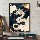 Asian Ink Style Dragon Shadow Waves Art Poster HD art sticky wall waterproof home living room bedroom bar aesthetic decoration