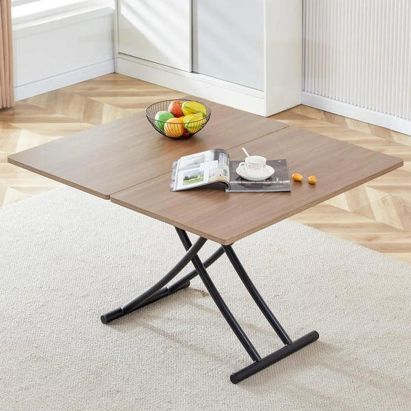 43.3" Folding Dining Table, 4 in 1 Multi-Function Table with MDF Tabletop & Height Adjustable, Lift Top Coffee Table Converts to