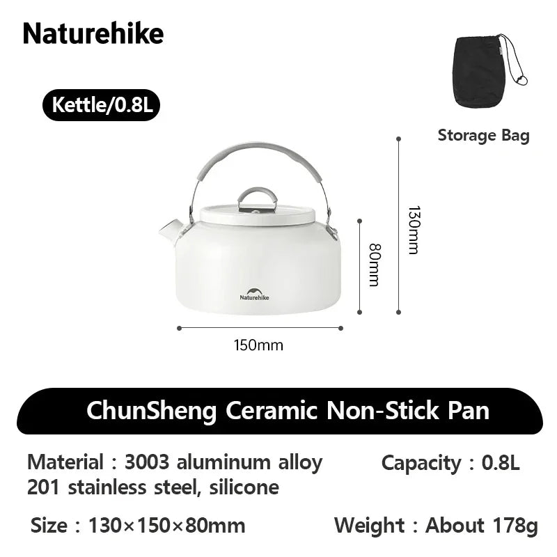 Naturehike Camping Cookware Ceramic Non-Stick Set Lightweight Portable Tableware Kettle Frying Pan Pot Cookset Kitchen Utensils
