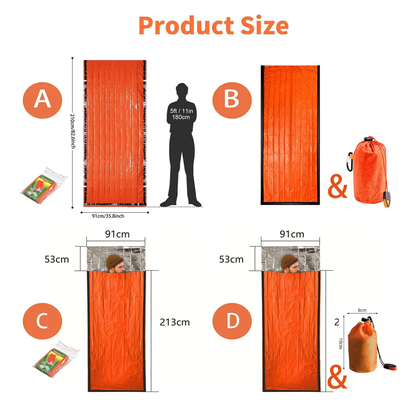 Emergency Sleeping Bag Survival Bag | Portable  Blanket Survival Gear Emergency Bivy Sack Bivvy Thermal Sleeping Bag Camping