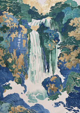 Hokusai Ukiyo-e Blue Green Waterfall Canvas Print Traditional Japanese Art Vintage Wall Poster Asian Landscape Art Home Decor