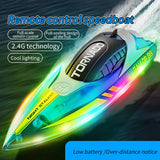 Rc Speed Boat Toys High Speed With LED Light Rechargeable Waterproof Outdoor Water 2 Hours Endurance Speedboat Kids Toys Gifts