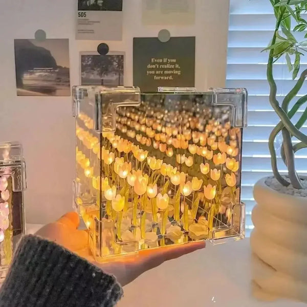 Creative Diy Tulip Flower Sea Cube Three-Dimensional Small Night Lamp Material Package for Girlfriend Couple Girlfriends