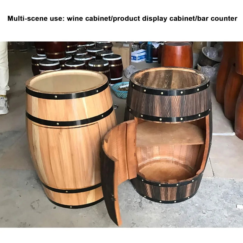 Wood Oak Barrel Wine Cabinet with Locking Door - Decorative Storage for Beer and Wine - Natural Wood Wine Cellar Display - Perfe