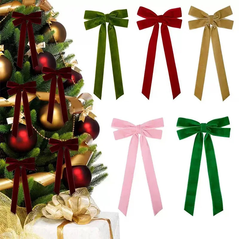 12pcs Christmas Bow Decorations Velvet Ribbons Xmas Wreaths Gift Ties Diy Home Holiday Decorations Pendants Party Supplie