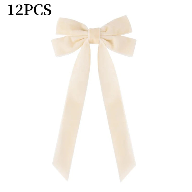 12pcs Christmas Bow Decorations Velvet Ribbons Xmas Wreaths Gift Ties Diy Home Holiday Decorations Pendants Party Supplie