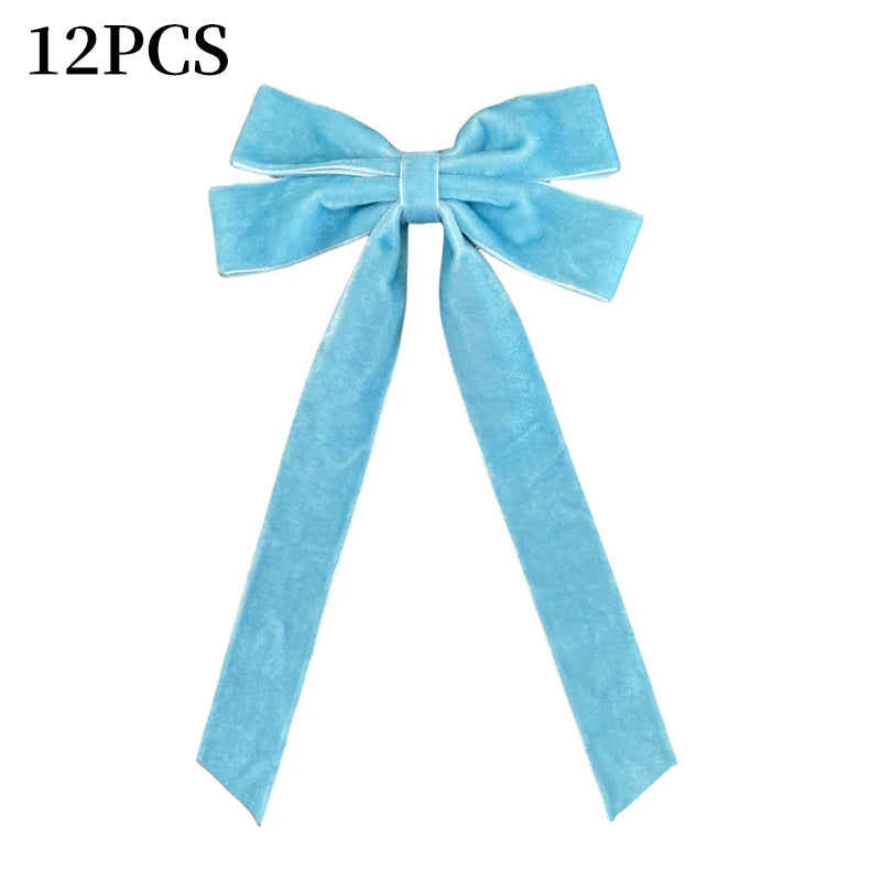 12pcs Christmas Bow Decorations Velvet Ribbons Xmas Wreaths Gift Ties Diy Home Holiday Decorations Pendants Party Supplie