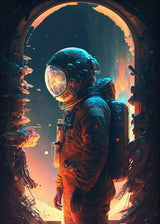 Astronaut Spaceman Oil Painting Wall Art Vibrant Sci-Fi Canvas Print Poster Colorful Outer Space Themed Living Room Decor Gift