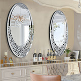 Modern Decor Mirror Large Wall Mirror Elliptical Vanity Mirror w Diamonds Crystal Frame for Home Livingroom Dining Room