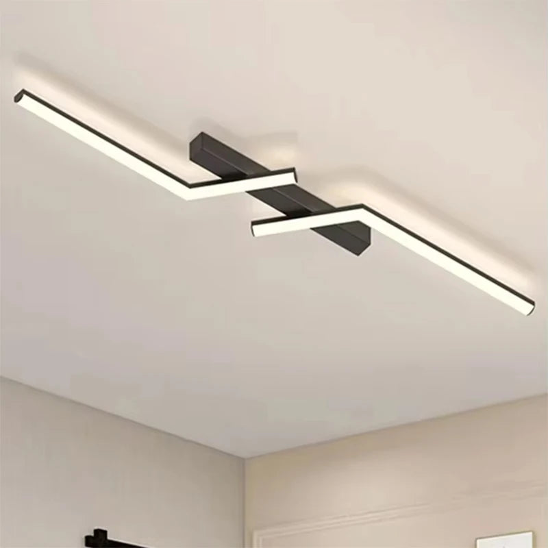 Modern LED Ceiling Light Minimalist Lines Black Aluminium Lamps For Living Room Bedroom Study Coffee Shop Illumination Fixtures