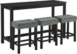 59'' Industrial 4 Piece Bar Table Set with Power Outlet, 3 Padded Stools for Kitchen, Living Room, Dining Room, Brown