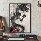 Asian Ink Style Dragon Shadow Waves Art Poster HD art sticky wall waterproof home living room bedroom bar aesthetic decoration